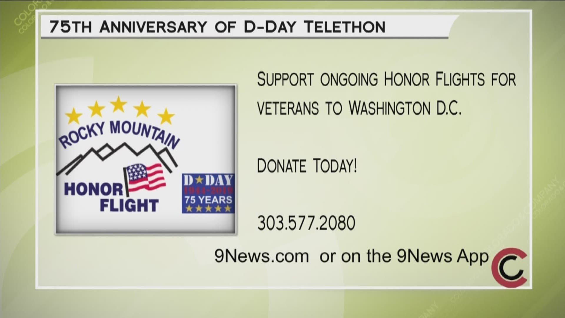 Help support the Rocky Mountain Honor Flight by donating today. Call 303.577.2080. Learn more at www.9News.com or on the 9News App, where you can donate, as well.