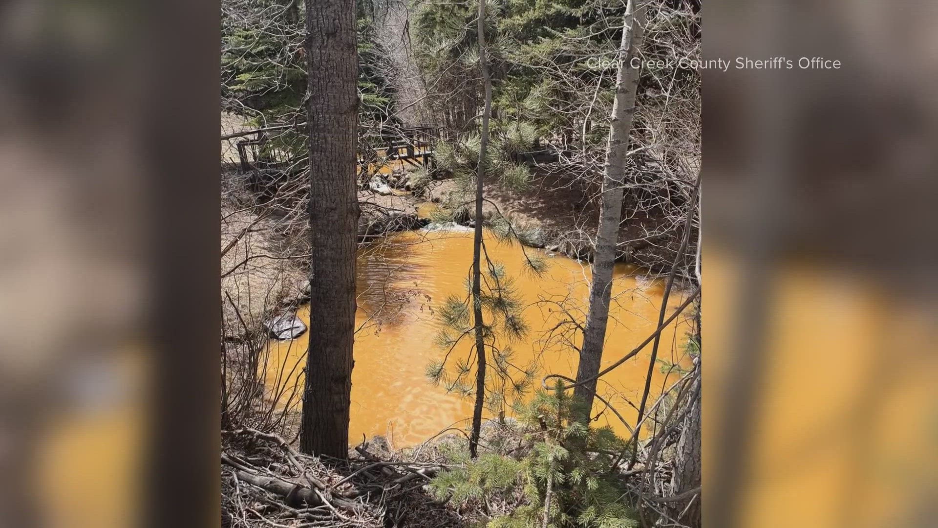The Clear Creek Sheriff's Office said the gold-orange color was the result of a blocked sediment pond that was let loose down the creek.