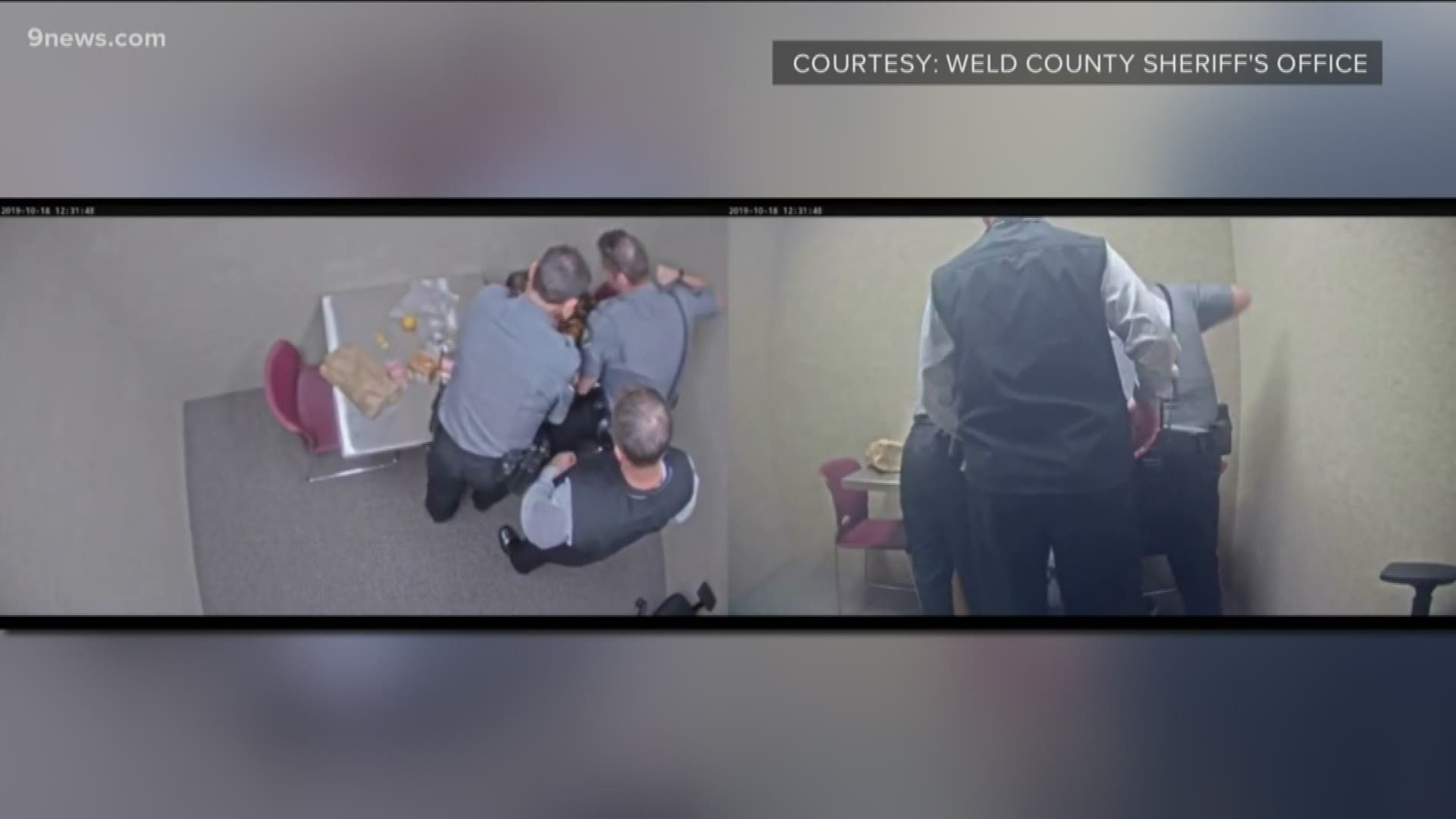 The incident happened while the suspect was being held in an interview room at the Weld County Sheriff's Office.
