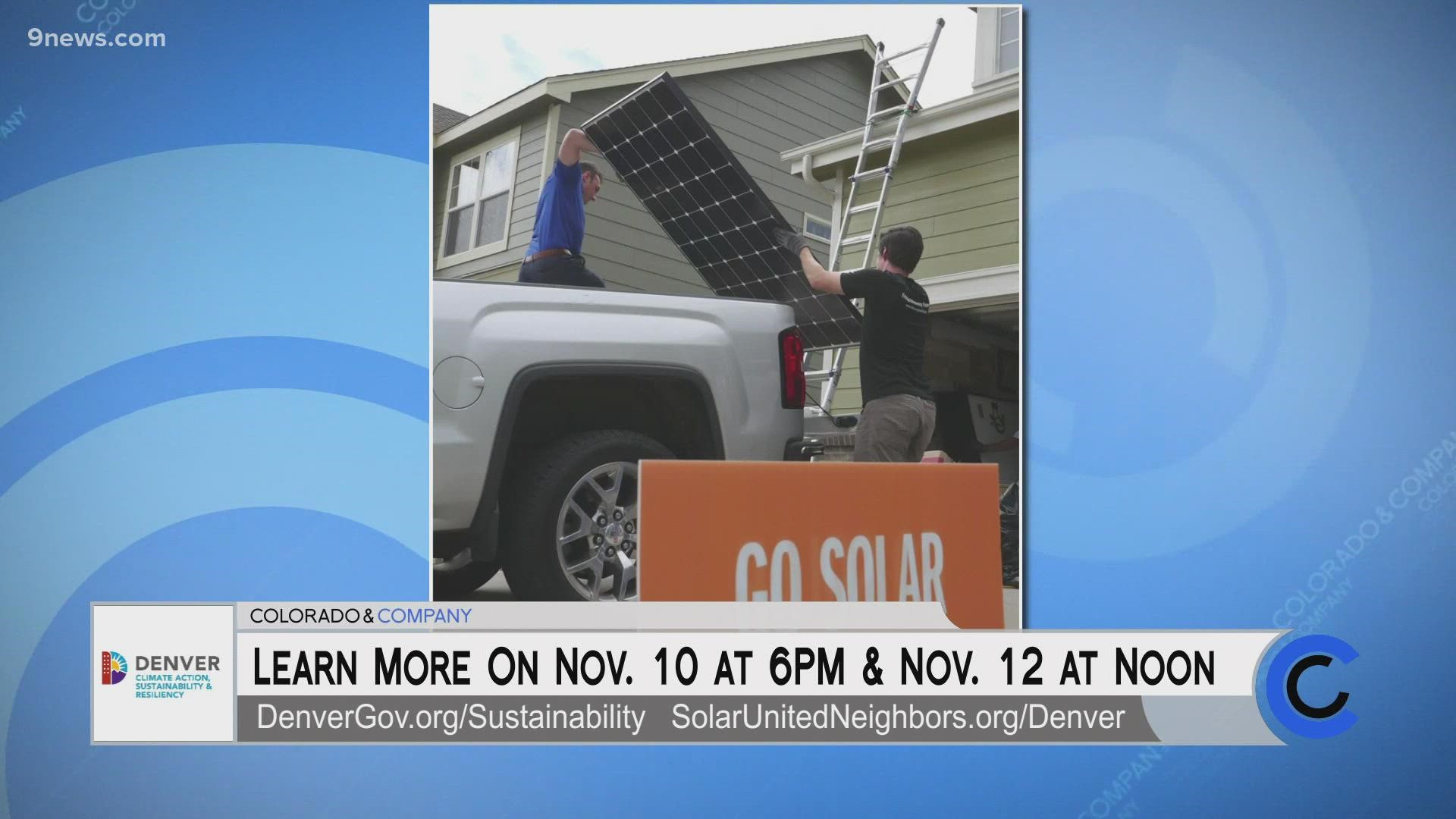 Learn more about joining the Solar Co-Op at an upcoming info session on the 10th or the 12th of November. Sign up at SolarUnitedNeighborhoods.org/Denver.