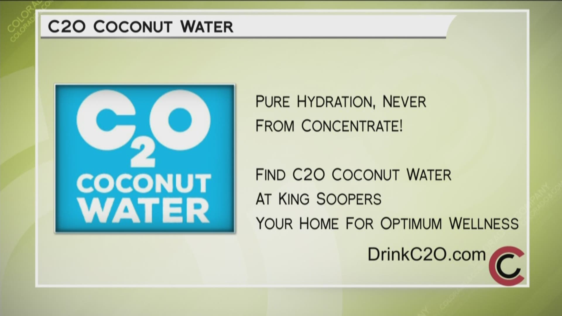 Find C2O Pure Coconut Water at your neighborhood King Soopers, your home for Optimum Wellness. Find recipes at www.DrinkC2O.com.  THIS INTERVIEW HAS COMMERCIAL CONTENT. PRODUCTS AND SERVICES FEATURED APPEAR AS PAID ADVERTISING.