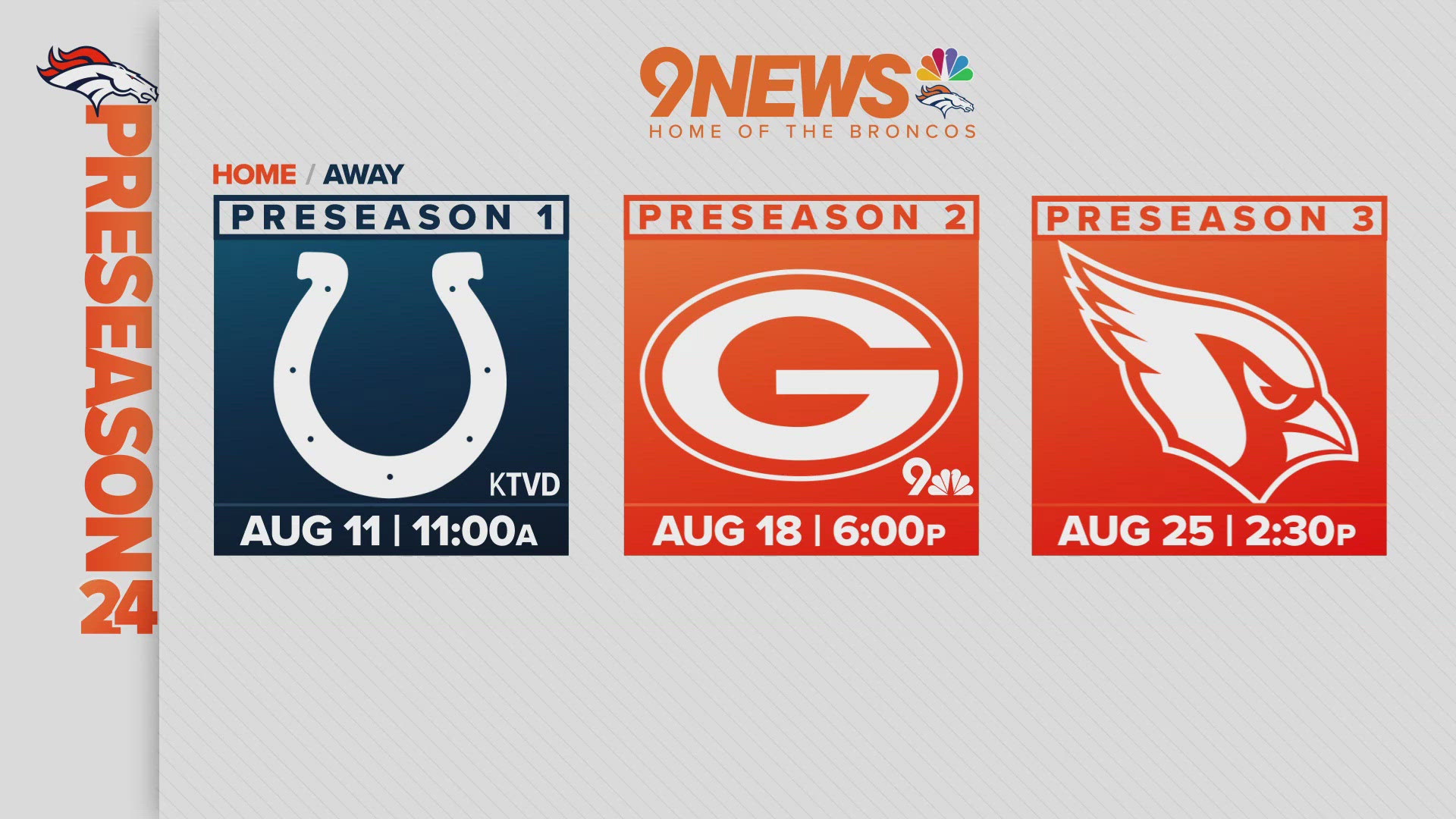 Did you notice the Broncos' preseason schedule? All three games are on Sunday. Usually they are played on Saturdays.