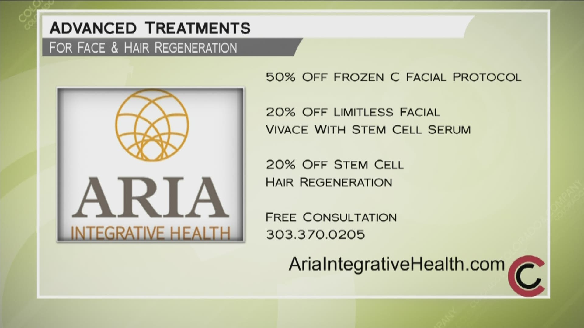 Aria Integrative Health has the most advanced stem cell treatments on the market! Look your best by calling 303.953.2899, or online at www.AriaIntegrativeHealth.com