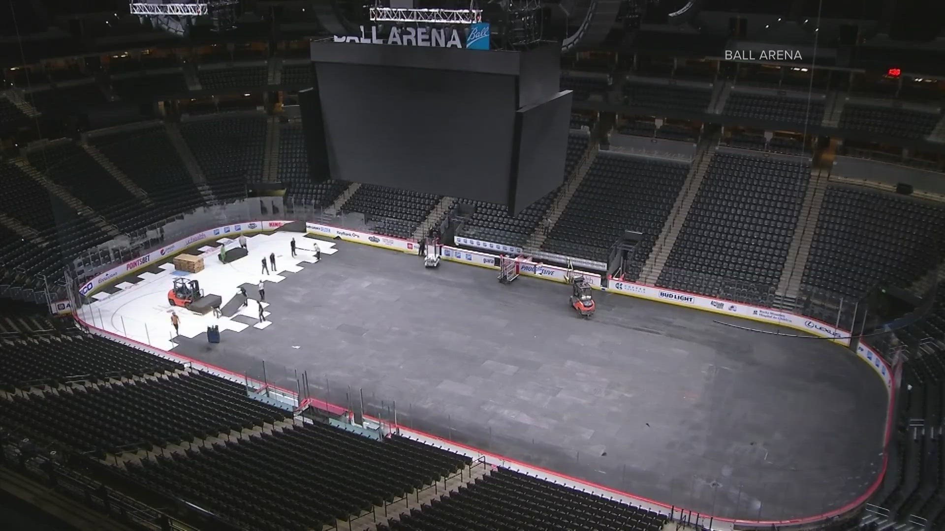 With the Nuggets, Avalanche and Mammoth all in the playoffs, crews at Ball Arena have been busy recently changing up the flooring at the arena.