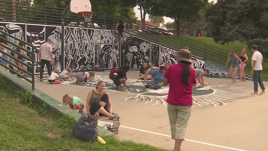 New mural at the Sunken Gardens basketball court invites the community to add their own touch