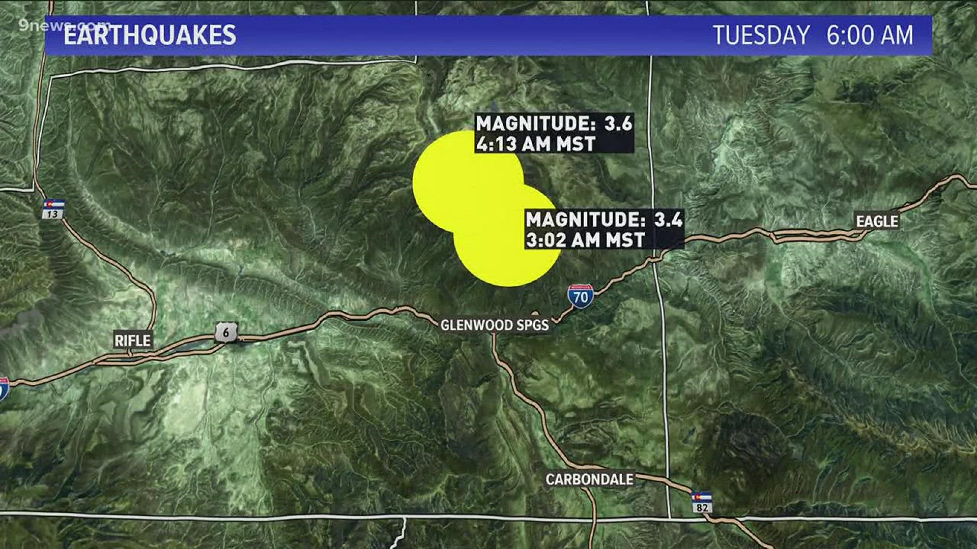 Residents in the Glenwood Springs area woke up early Tuesday morning to some shaking. The USGS confirms there were two earthquakes that hit about with an hour of one another.