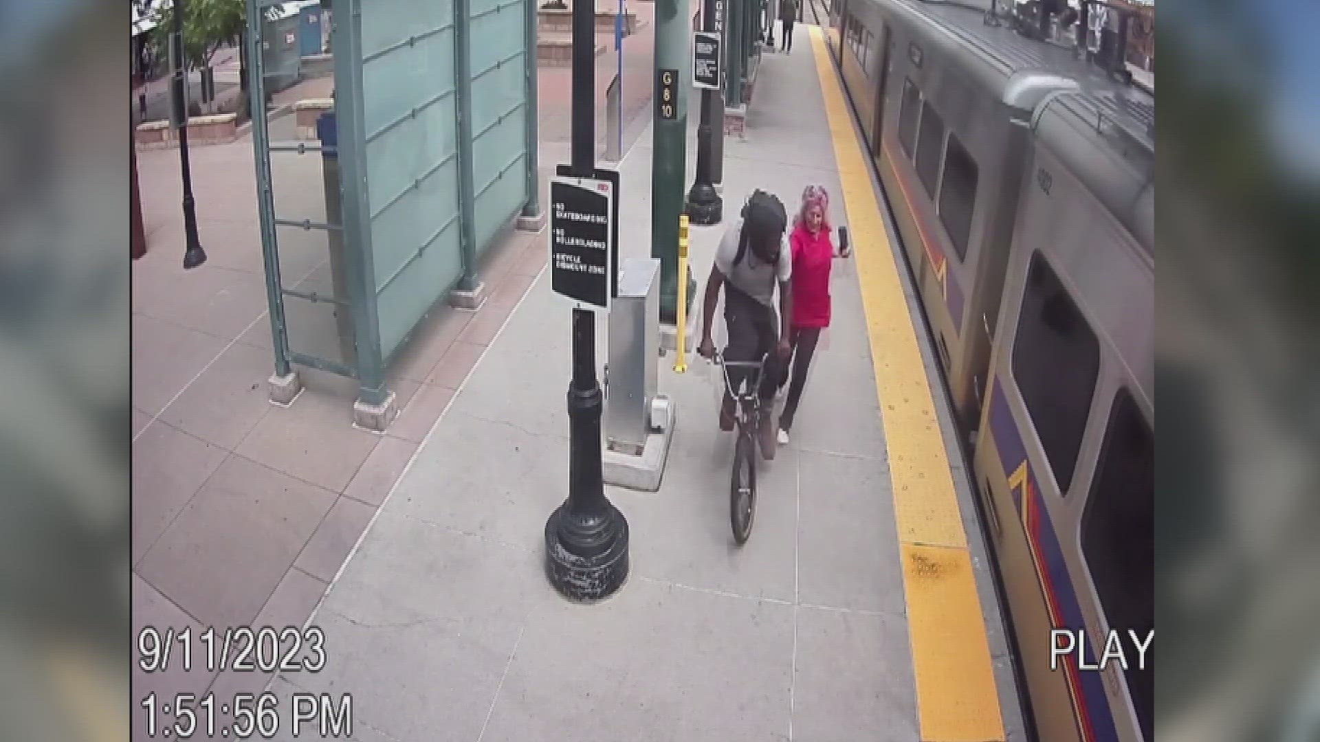 She was waiting for a train at the station when a man walked up, grabbed her bike and started to ride away.