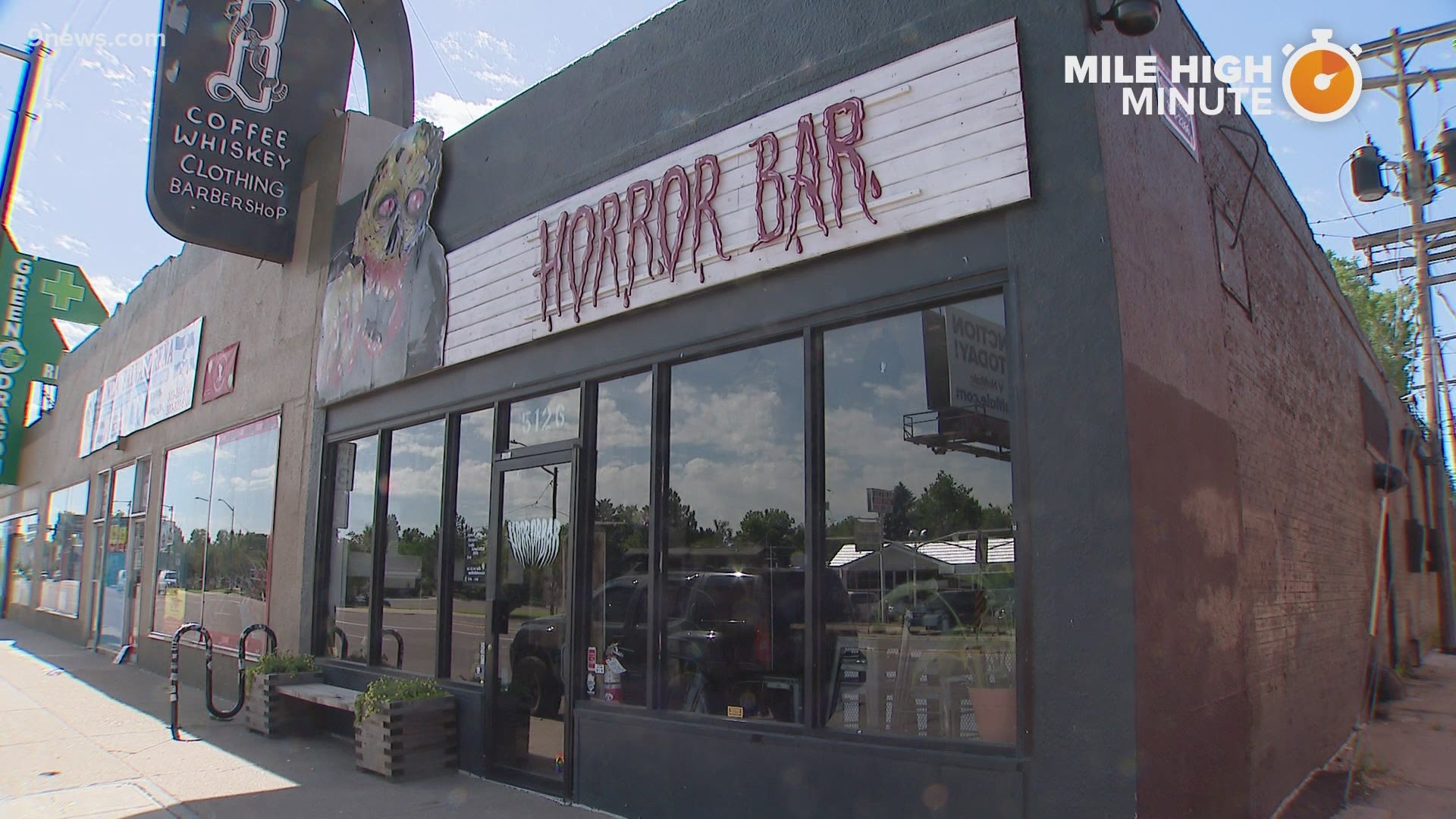 The owner describes Horror Bar as a sports bar with monster movies playing instead.