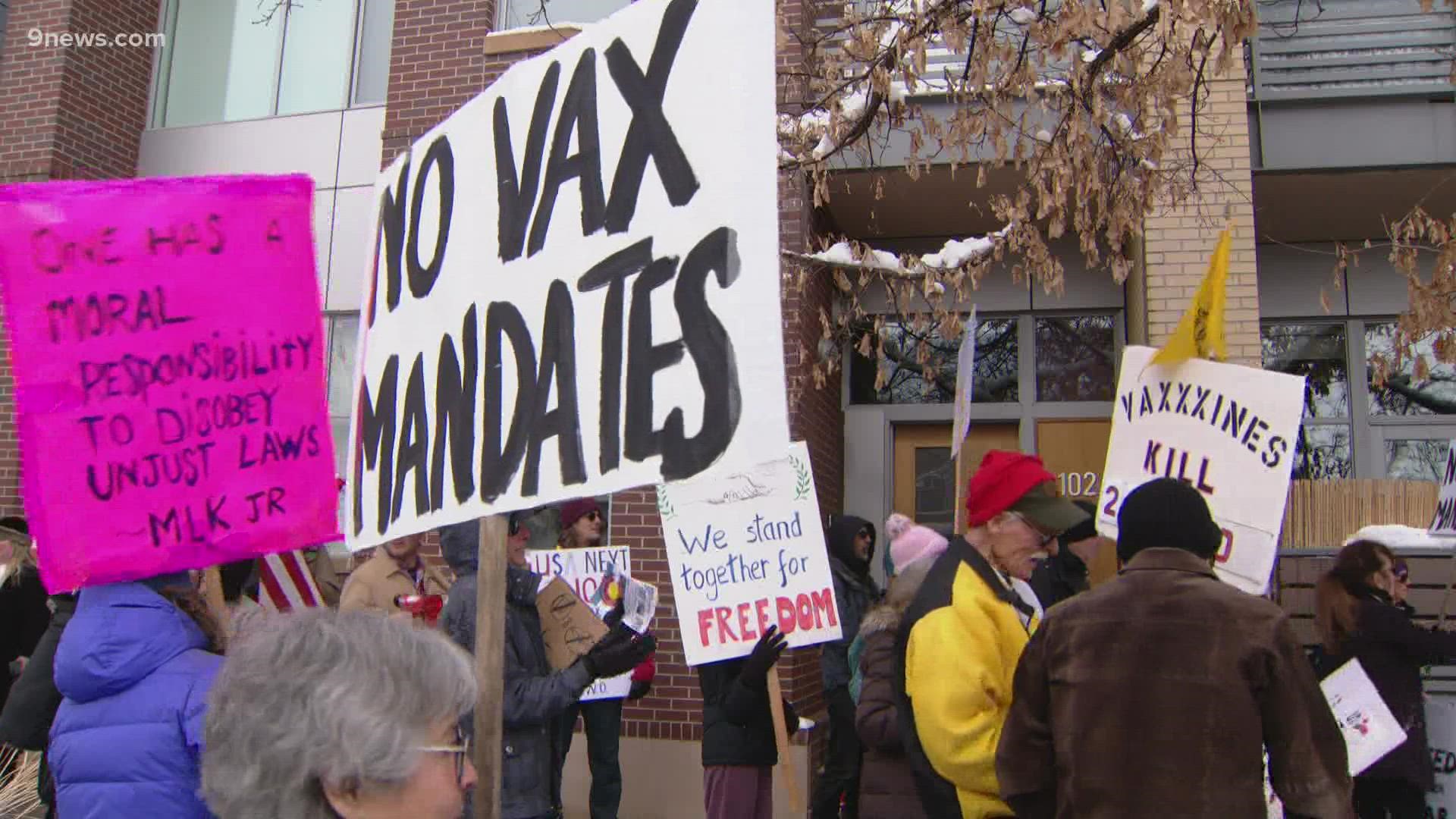 'No Vax Mandates Colorado' does not want vaccine mandates required in schools. That is not a mandate in the state. But they're protesting to keep it that way.