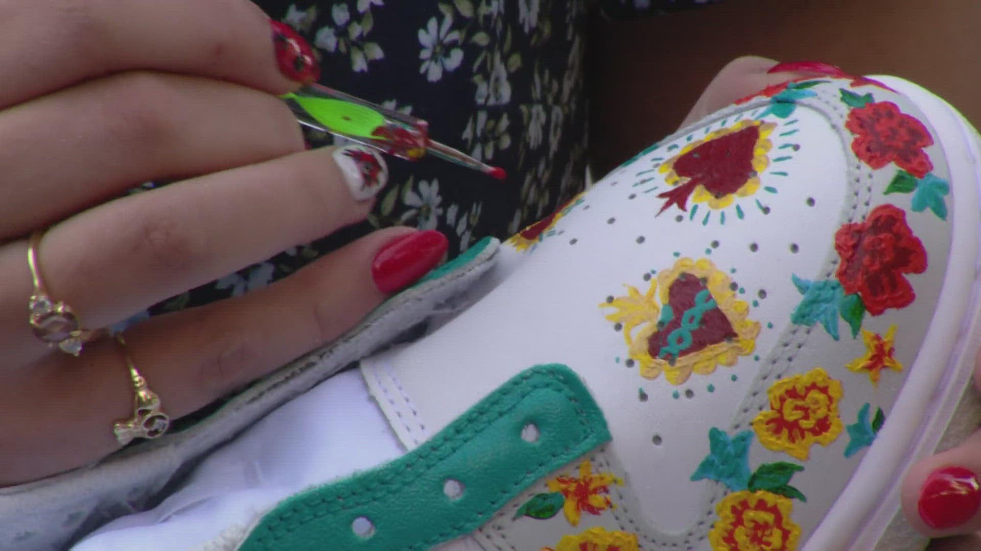 Kendall Salazar's goal is to represent her customers through her hand-painted kicks. 