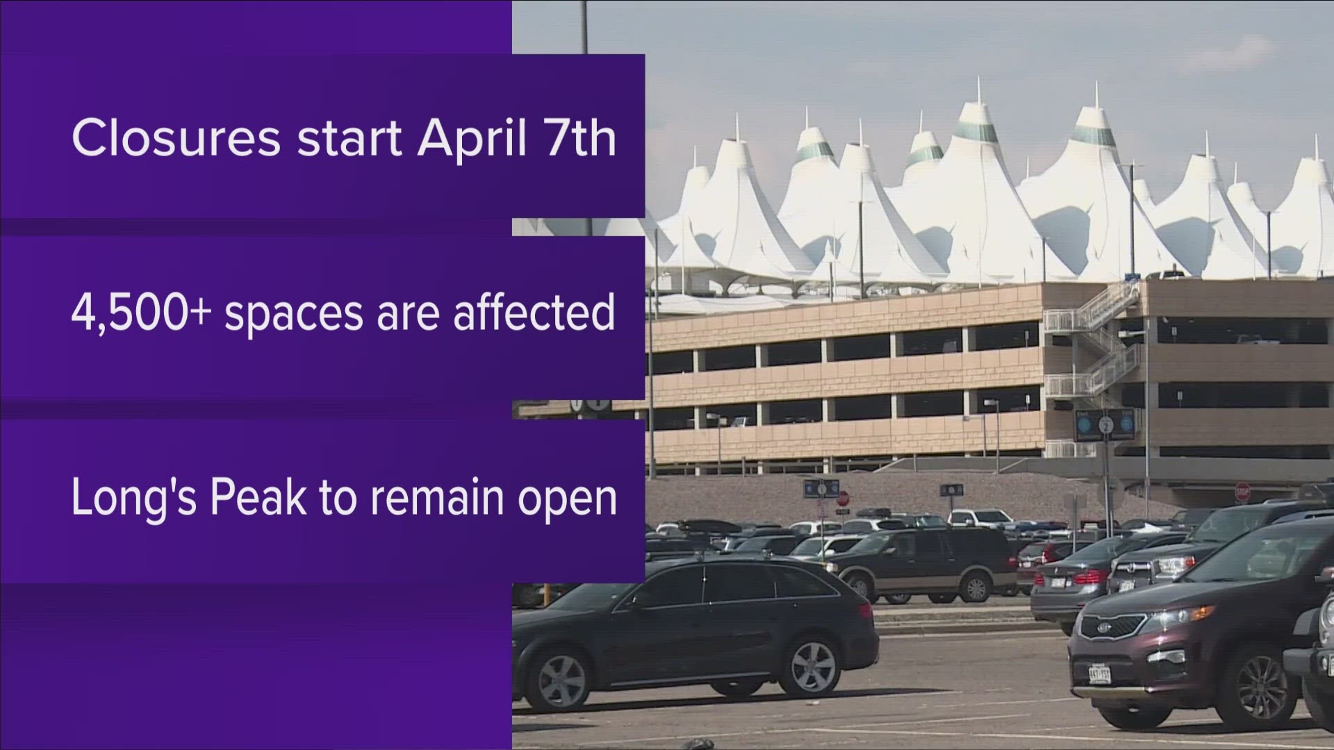 More than 4,500 parking spaces will not be useable from early April through September while DIA makes repairs and improvements in the Pikes Peak Shuttle Lot.