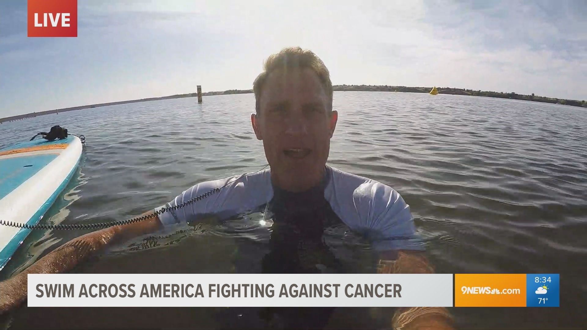 Matt Renoux is covering open water swimming by doing open water swimming live on 9NEWS.