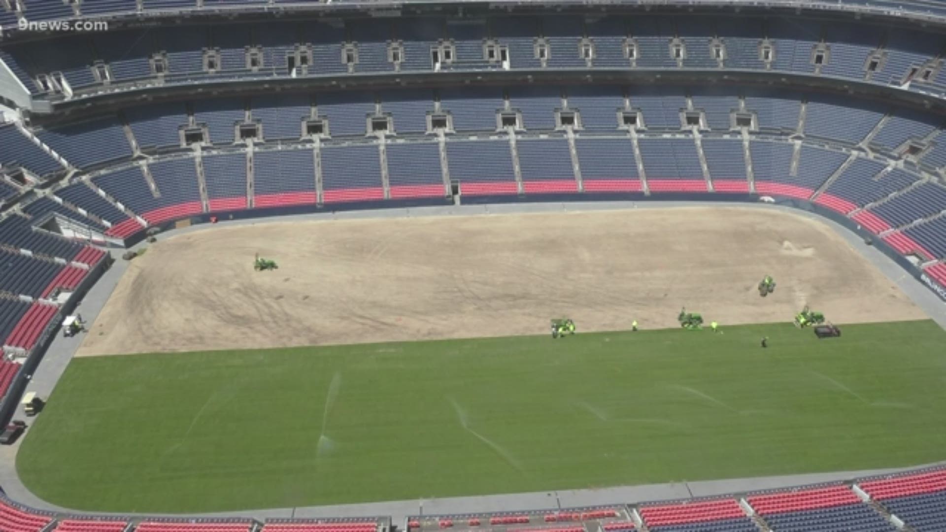 After a football offseason filled with monster trucks, motocross and Garth Brooks, crews on June 12 replaced the turf at Denver's Broncos Stadium at Mile High for the CONCACAF Gold Cup soccer matches on Wednesday, June 19, 2019.