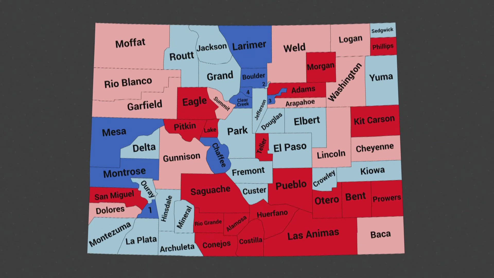 About half of Colorado's counties moved against the national shift toward Trump and slid to the left.