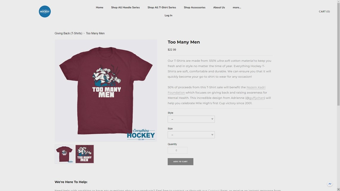 'Too Many Men' t-shirt sales benefit the Nazem Kadri foundation