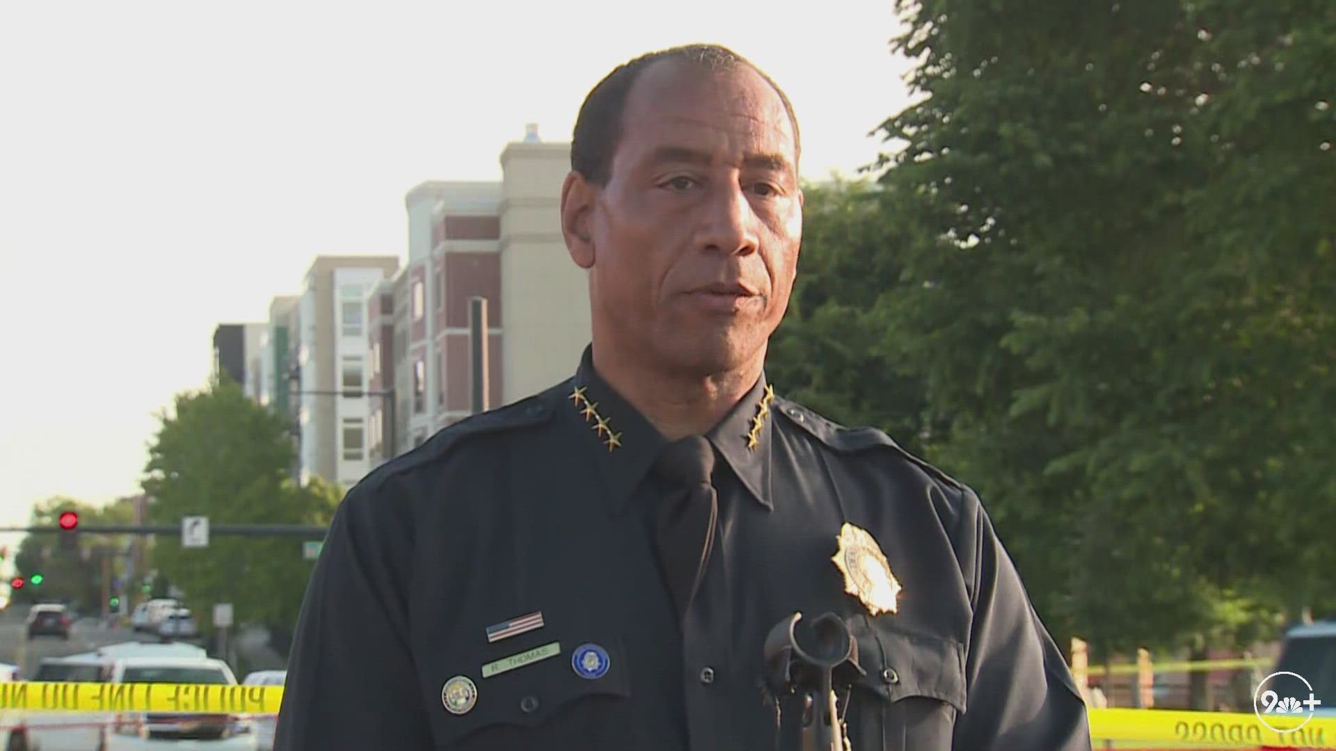 Denver Police Chief Ron Thomas gives an update on the investigation into a shooting that left a suspect dead and sent an officer to the hospital.