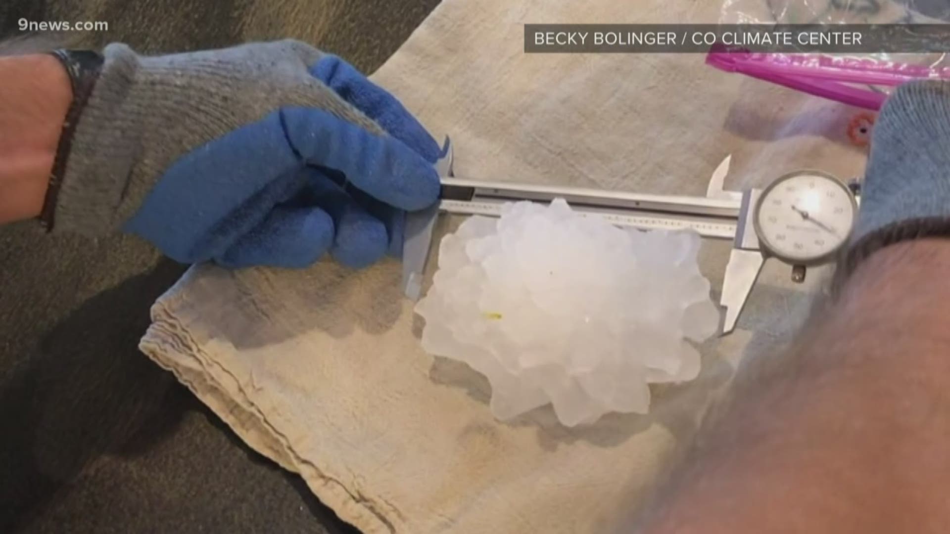 The hail appears to have broken the record of 4.5 inches in diameter but the findings aren't official yet.