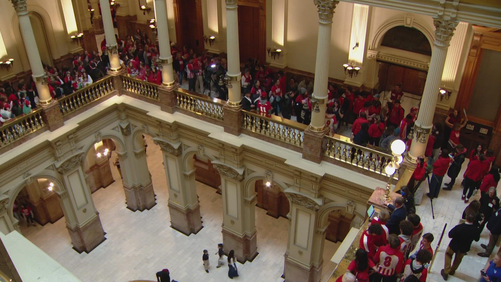 Students walked out at 8 a.m. Friday and went to the Capitol to rally for gun safety solutions.