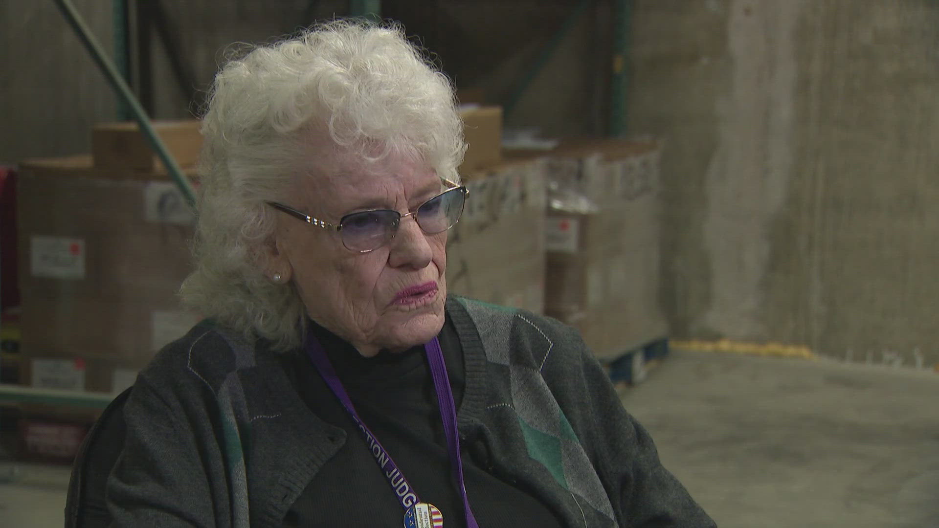 Marilyn Whisenand, 90, has volunteered for 17 years, covering five presidential elections.