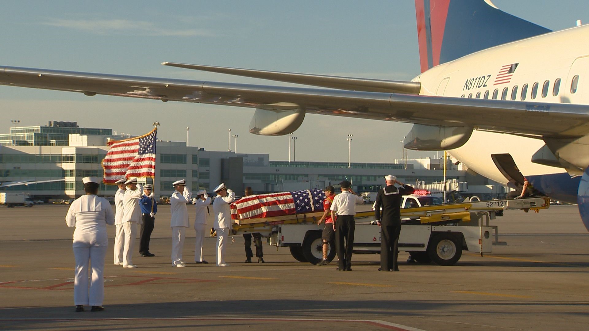 The remains of Navy Machinist Mate 1st Class George Hanson returned to Wyoming on Wednesday evening.