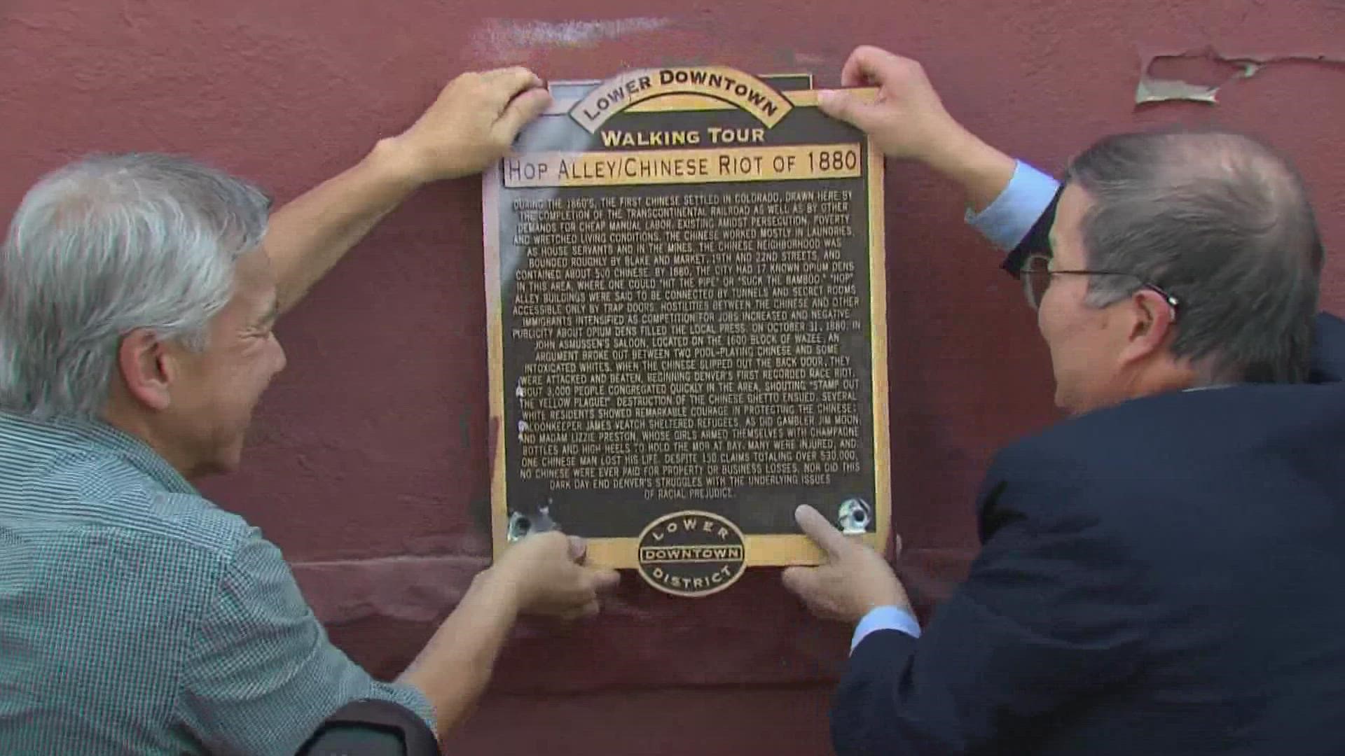 The marker was removed Monday, following a formal apology earlier this year for a violent riot on Oct. 31, 1880, in what was then Denver's Chinatown.