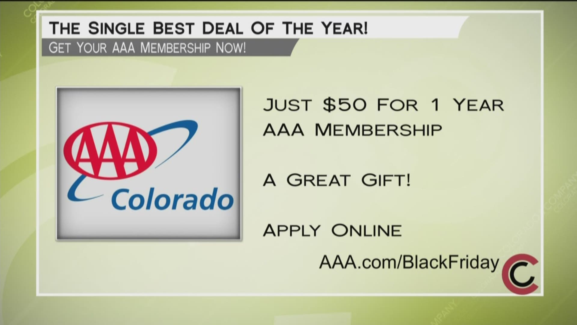 Take advantage of a great deal on AAA membership—just $50 for an entire year! Learn more at www.AAA.com/BlackFriday.