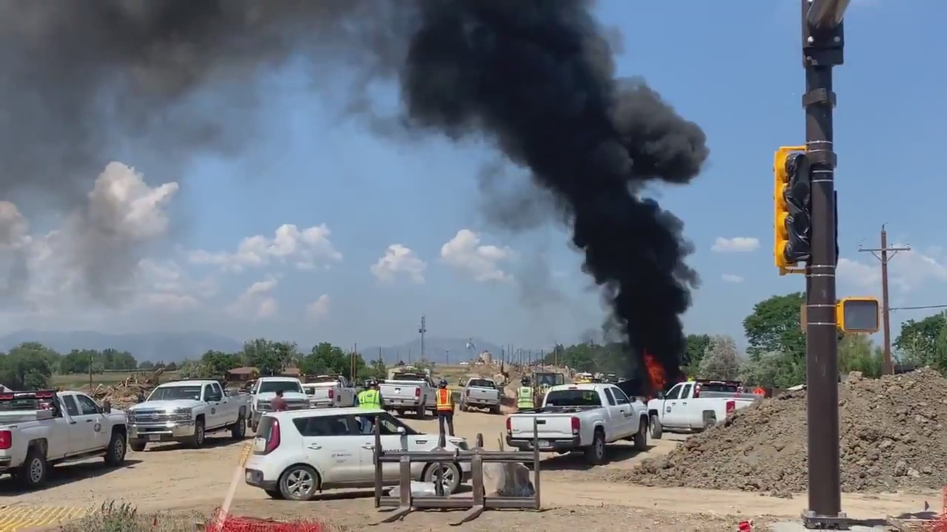 A semi and power lines are on fire following a crash at West 144th Avenue & Sheridan Boulevard in Broomfield.