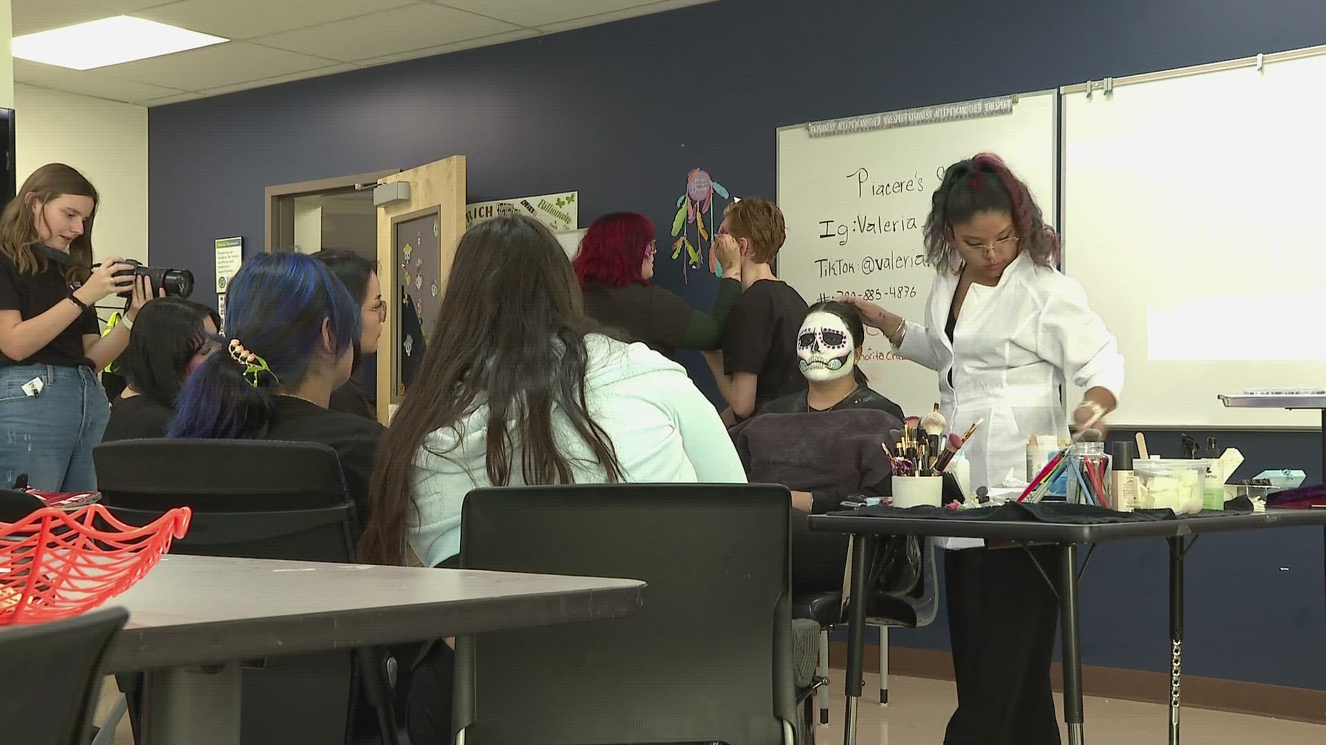 It was a busy Tuesday for cosmetology students at Emily Griffith Technical College as they prepared for Denver's first ever Día de Muertos parade and festival.