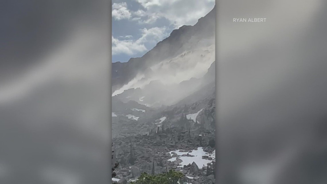Hallett Peak rockslide in Rocky Mountains National Park captured by hiker