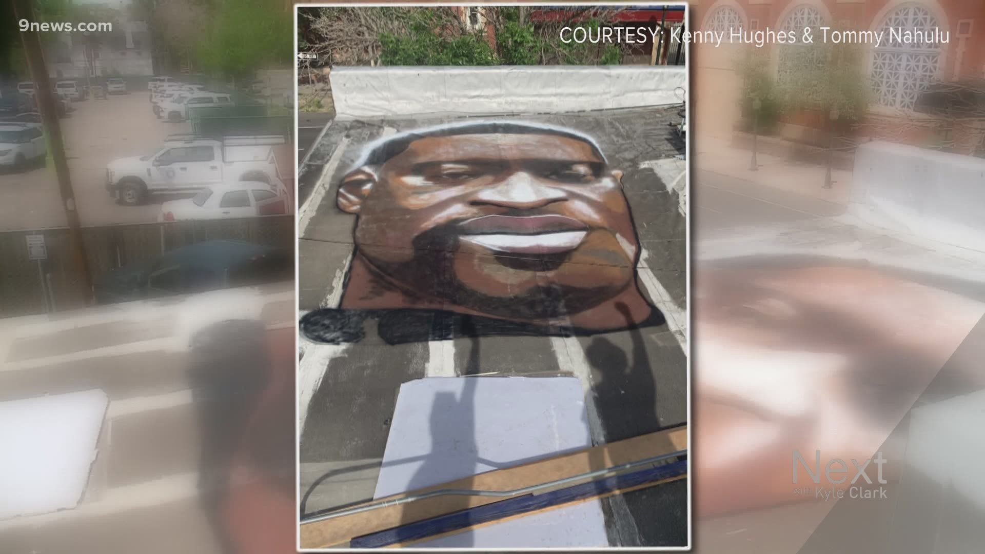 Kenny Hughes and Tommy Nahulu collaborated on a portrait of Floyd after watching their area of Colfax turn violent over the weekend.