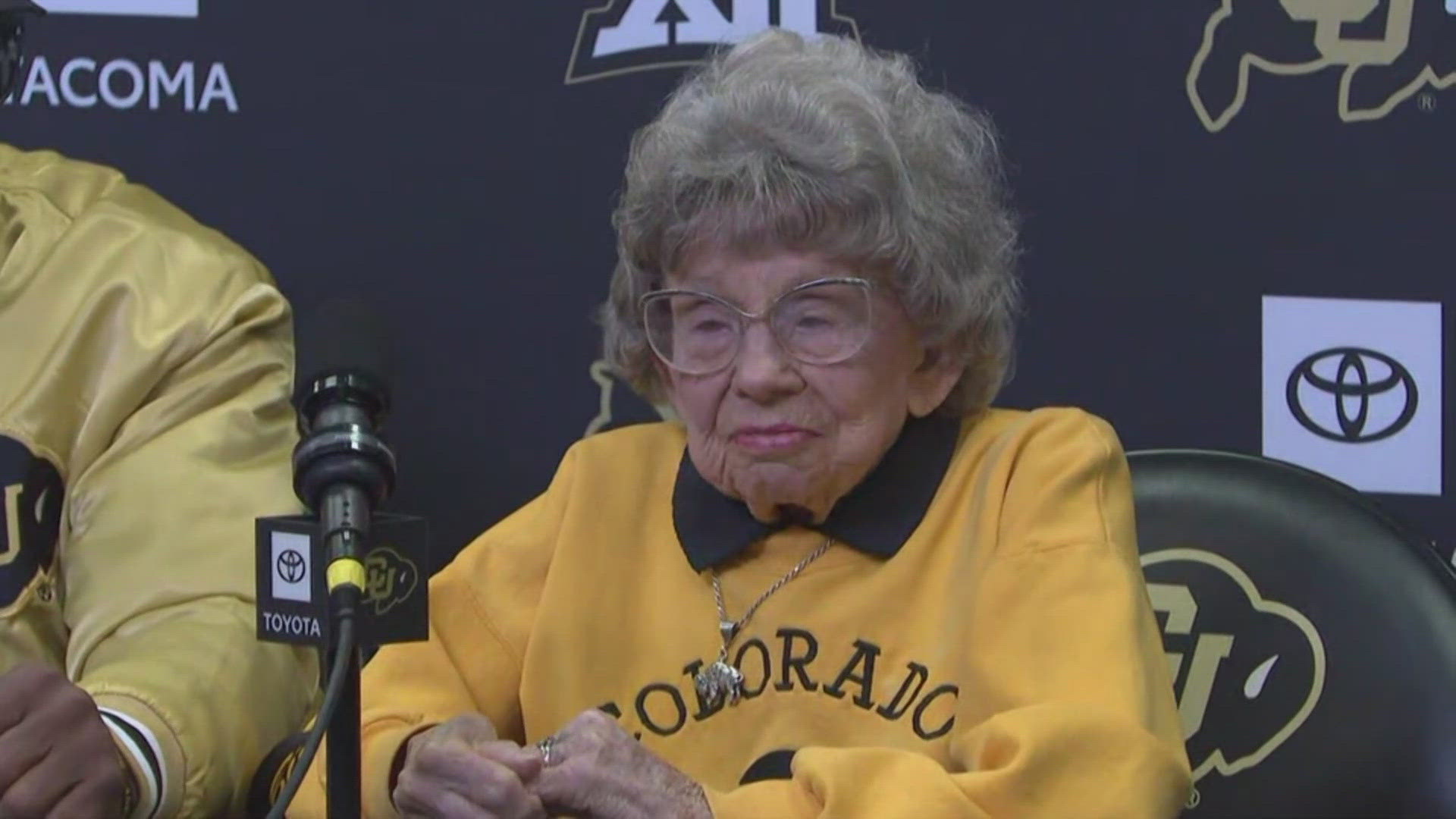 Peggy Coppom turned 100 on Tuesday and there is no better way to celebrate for her than being with her Buffs.