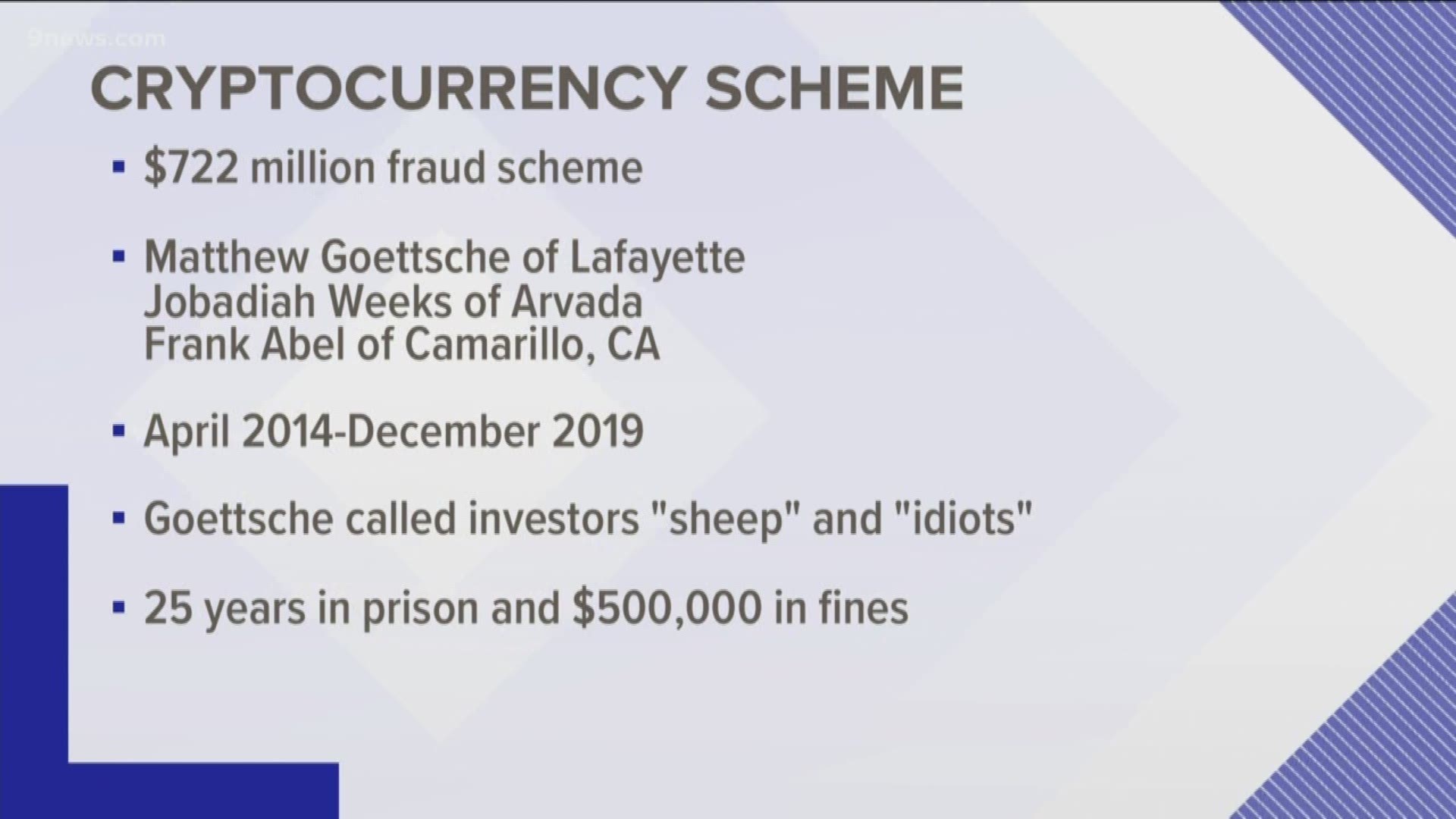 The pair, along with a third man, is accused of defrauding investors of $722 million, according to US Attorney Craig Carpenito.