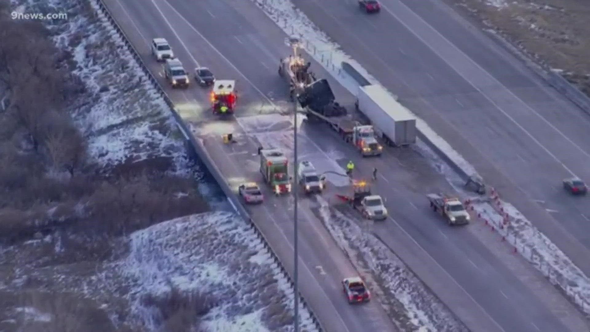 SKY9 was over a semi-truck crash on I-76 near 120th Ave Tuesday morning.