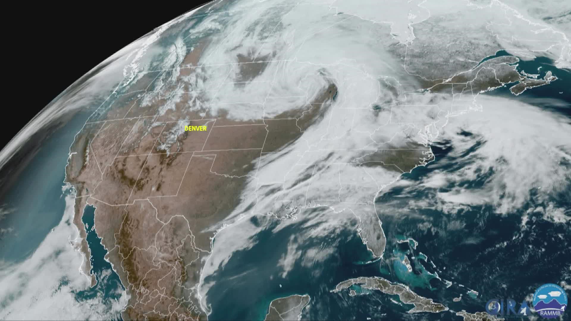 The storm system way up in the upper Midwest that's causing this wind event is called a mid-latitude cyclone.