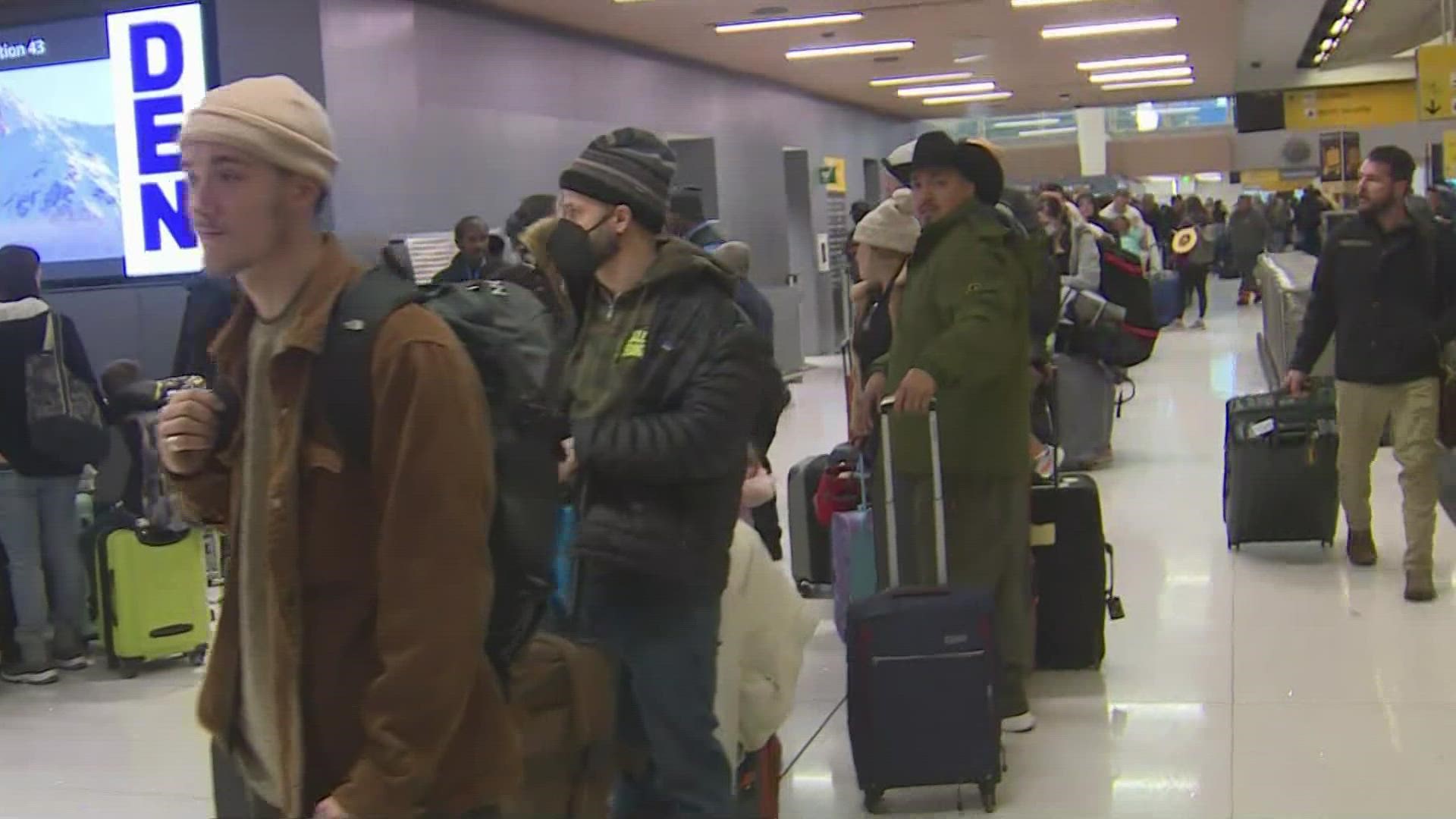 Hundreds of flights at Denver International Airport are delayed or canceled on Friday morning.