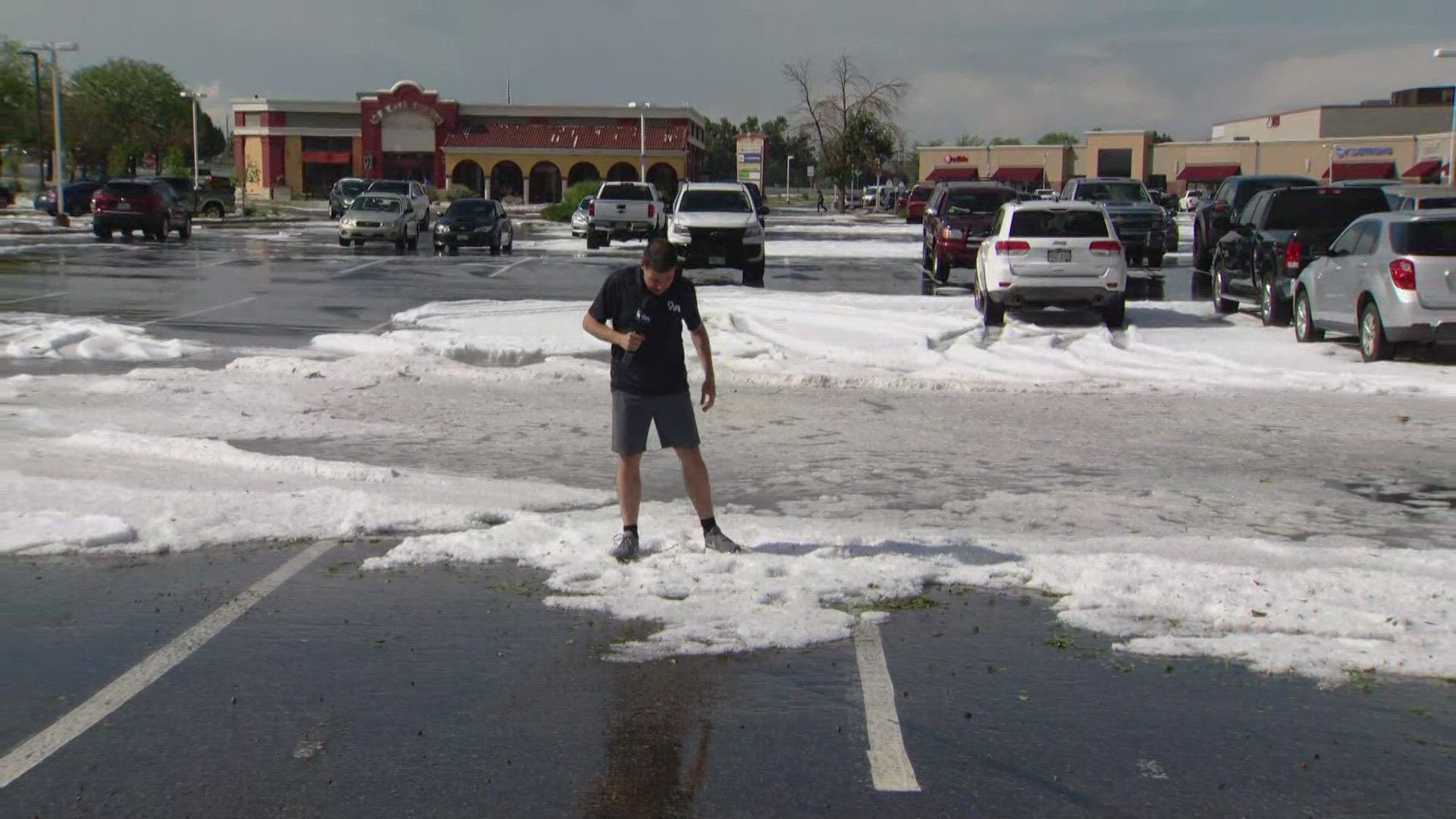 Hail piled up like snow in the Littleton area as a storm cell moved through about 4 p.m. Thursday.