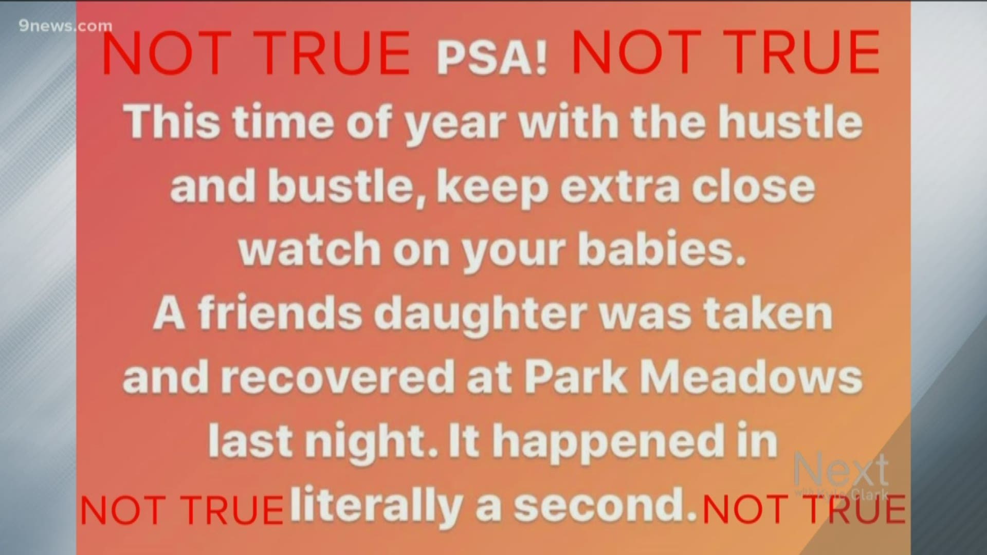 A claim of an attempted child abduction at Park Meadows Mall is going viral, causing panic among parents - even though police say it's entirely fictional.