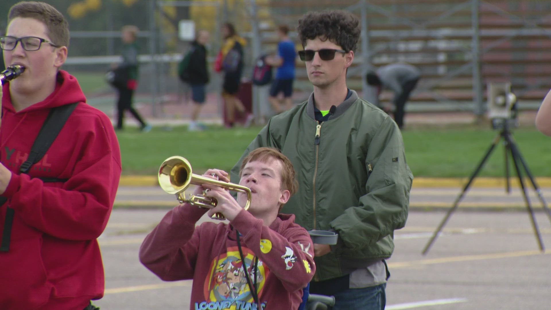 Smoky Hill High School seniors Donovan Light and Nolan Dauer overcame a challenge to be able to participate in the school's marching band.