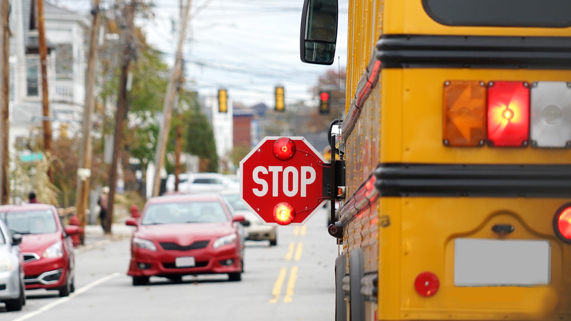 More traffic and school busses are on the road in 2021 as students return to the classroom after a year working remotely.