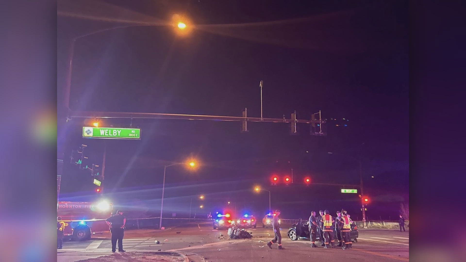 The crash happened Tuesday night at the intersection of Thornton Parkway and Welby Road, according to police.