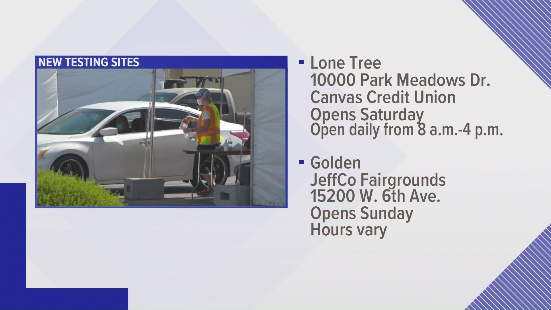 There will be new testing sites in Lone Tree and Golden.