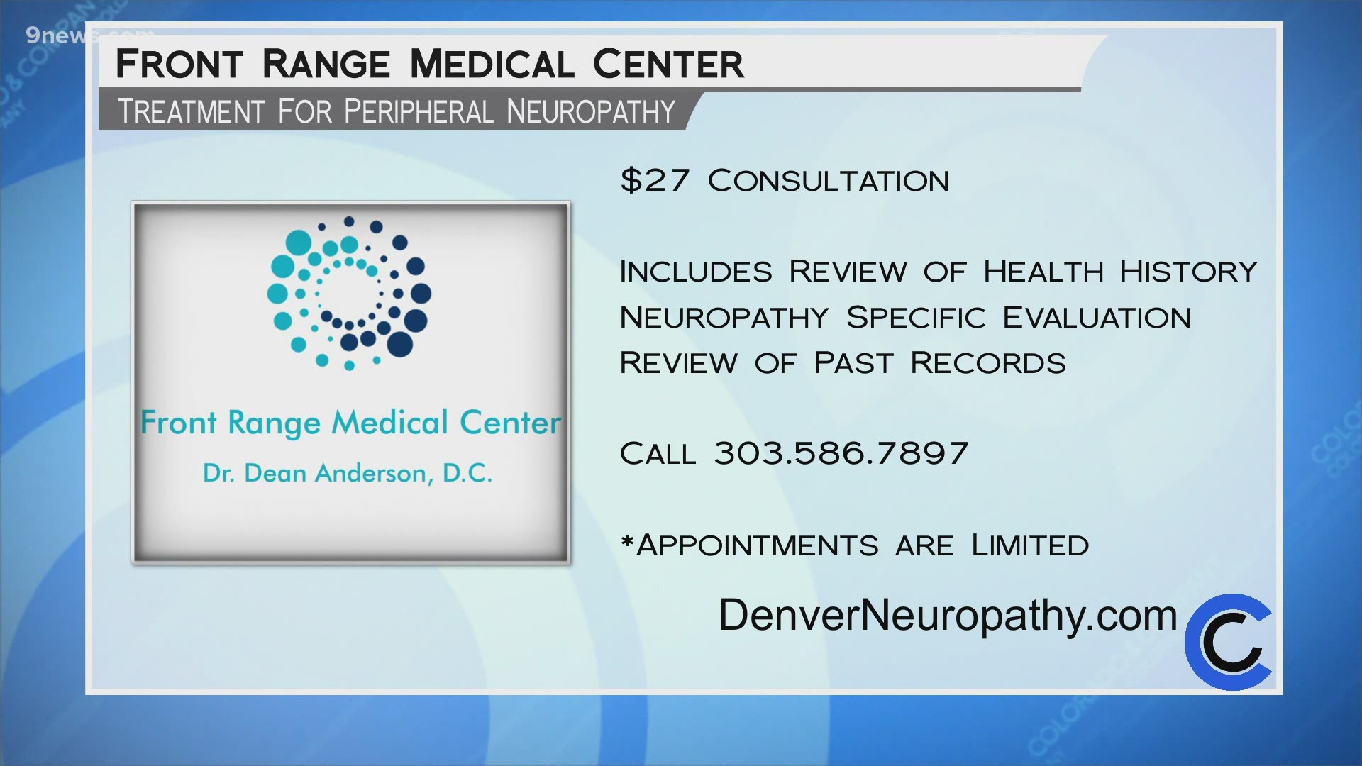 Schedule your $27 consultation at Front Range Medical Center today by calling 303.586.7897. Learn more at DenverNeuropathy.com.