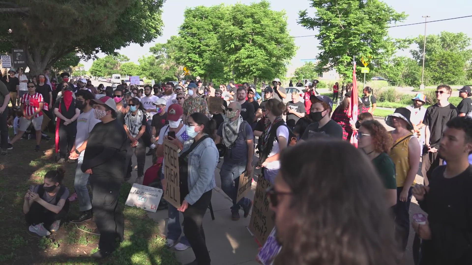 A group walked to the Immigration and Customs Enforcement detention facility where they gathered for hours, calling for an end to deportations tearing families apart