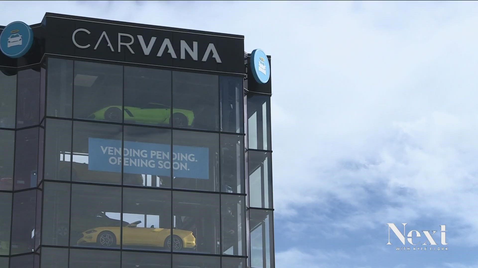 The Carvana vending machine along Interstate 25 near Evans Avenue, which sat empty for months after construction, was filled with cars Thursday morning.