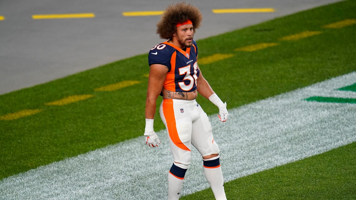 Denver Broncos defensive lineman Jonathan Harris (92) plays against the Tennessee  Titans during the first half of an NFL football game Sunday, Nov. 13, 2022,  in Nashville, Tenn. (AP Photo/Mark Zaleski Stock