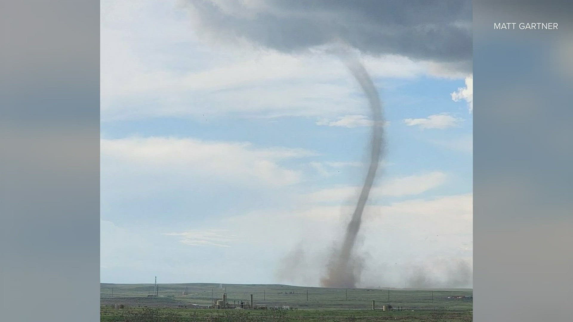 A landspout tornado was spotted east of Platteville in Weld County Tuesday afternoon as storms hit the Front Range.