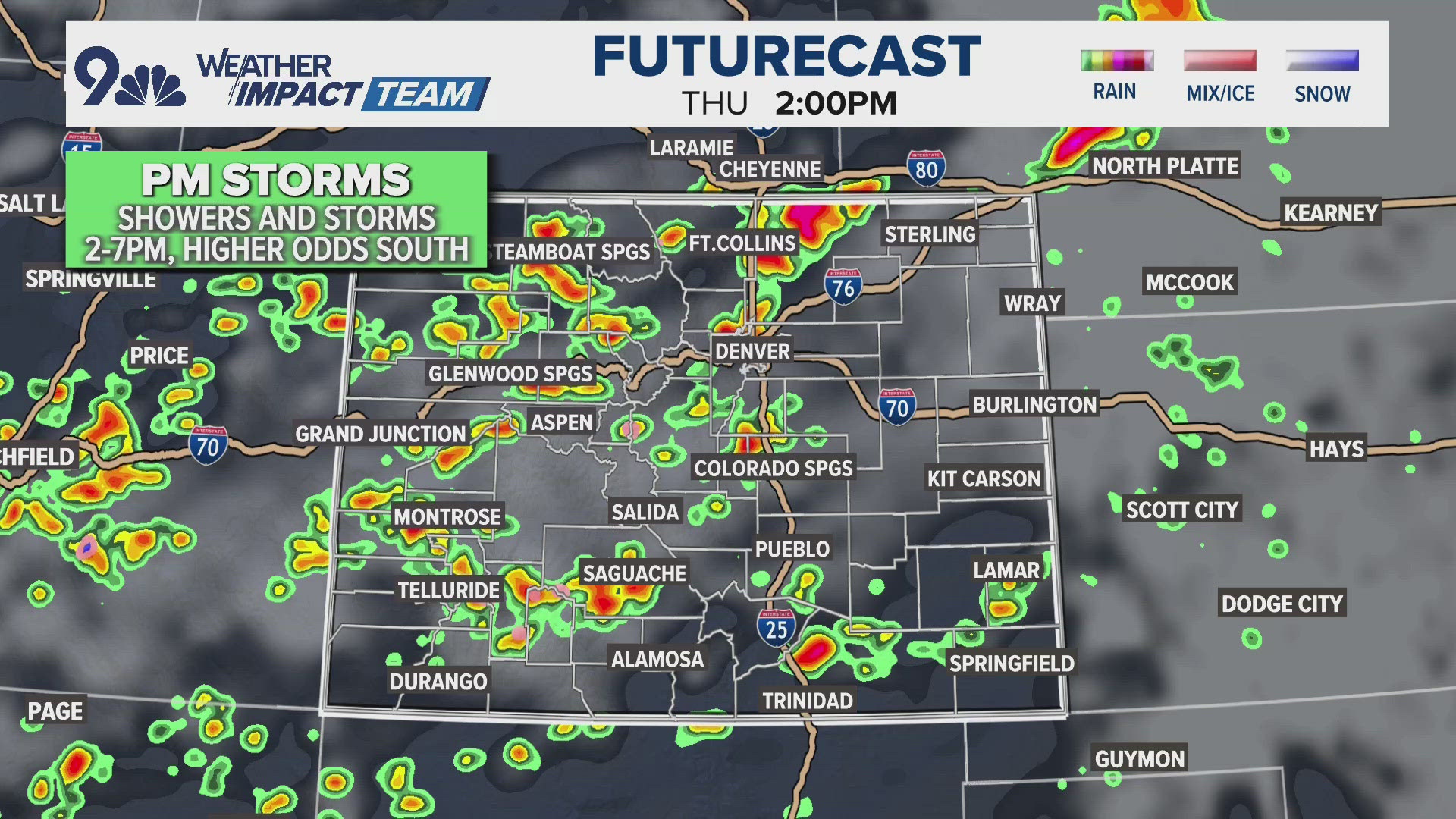 Storm odds and intensity pick up for Thursday as an area of low pressure spins its way in our direction from the south and west. 