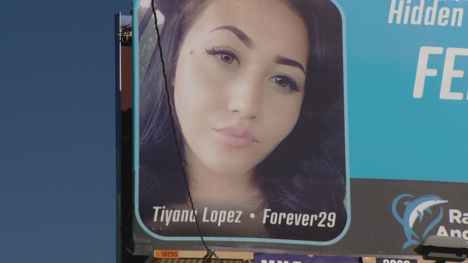 A billboard featuring the photo of Tiyana Lopez is standing just north of the Denver city limits as a warning that says “Fentanyl Steals Daughters.”
