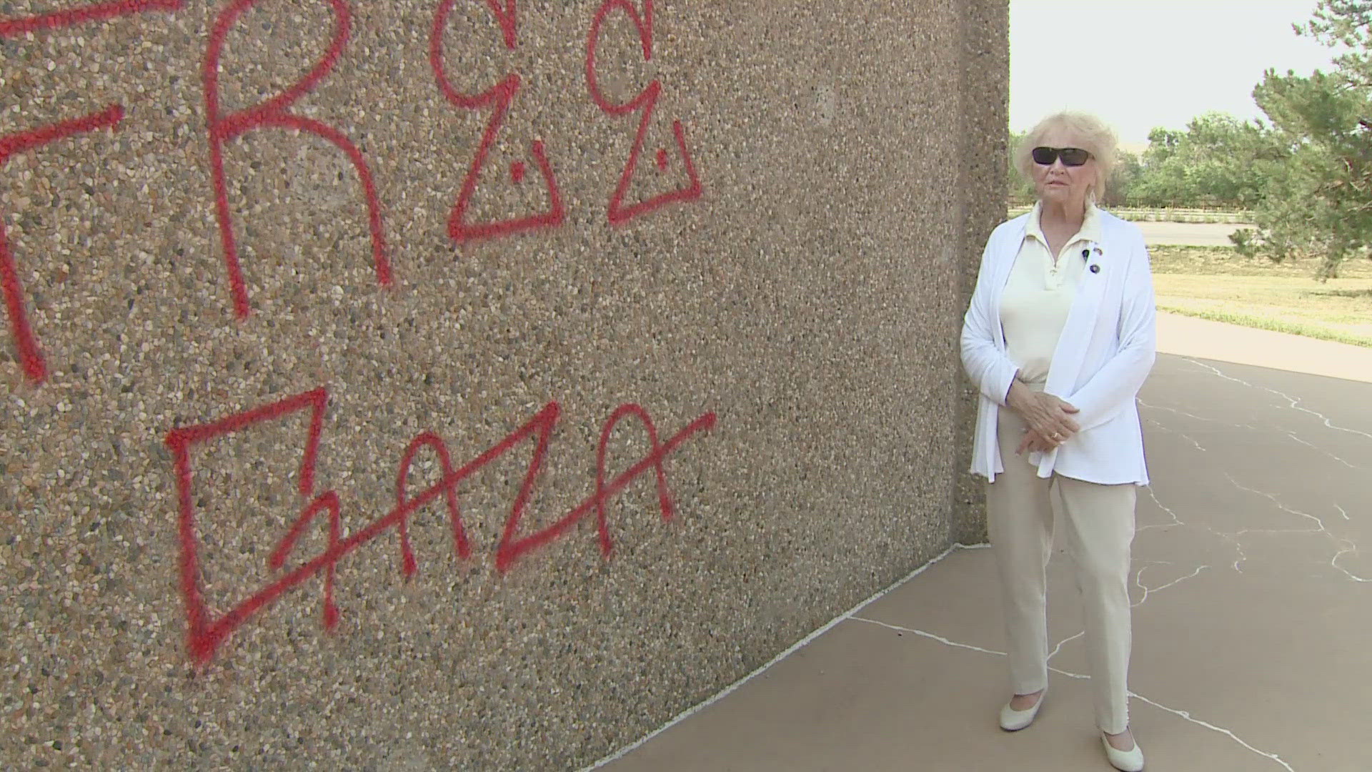 The memorial was covered in graffiti Thursday night when somebody spray painted "Free Gaza" on the stone. Veterans are trying to cleaning up the memorial.