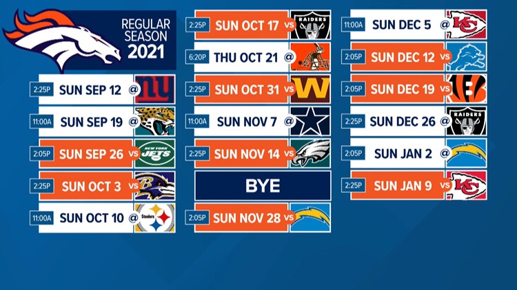Denver Broncos 2021 NFL schedule released | 9news.com